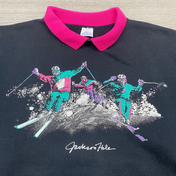 Vintage 80s Eagle Sportswear Jackson Hole Ski Collared Sweater Men's L - Picture 2 of 8